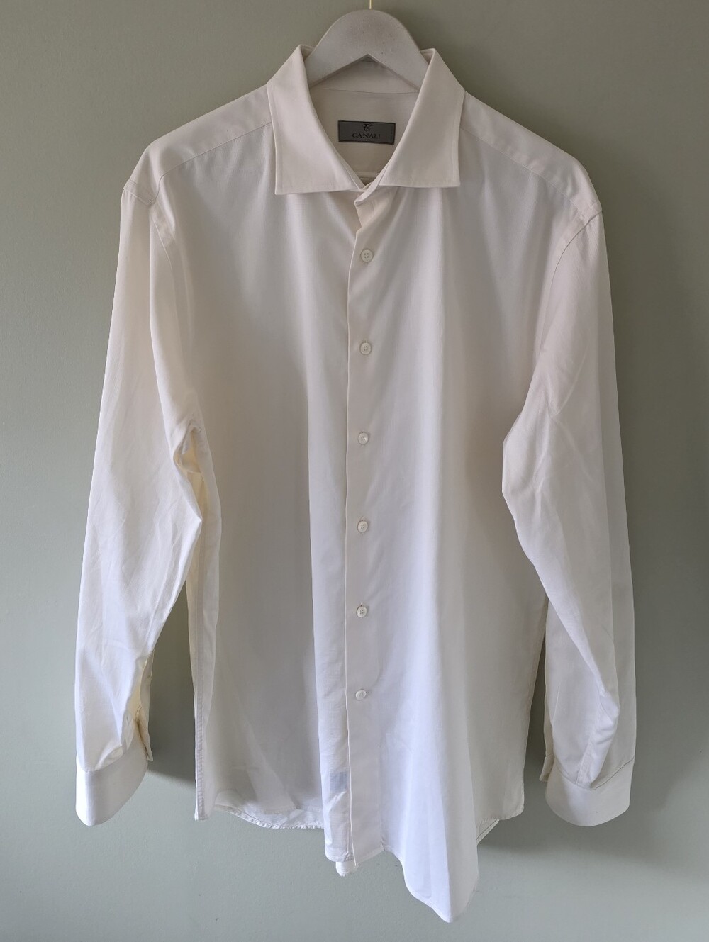 NWOT Canali Italy 17.5 Cream Cotton Luxury Dress Shirt Classic Formal Minimalist